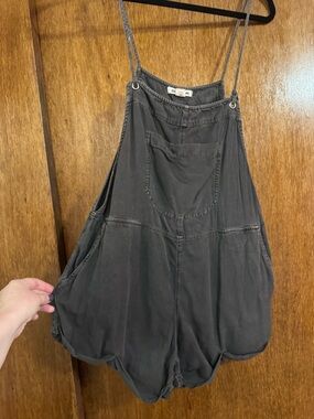 Billabong Black Washed Denim Short Overalls